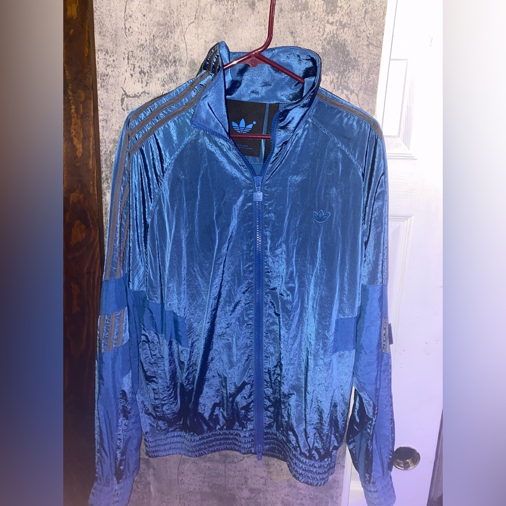 Blue grey reflective adidas jacket